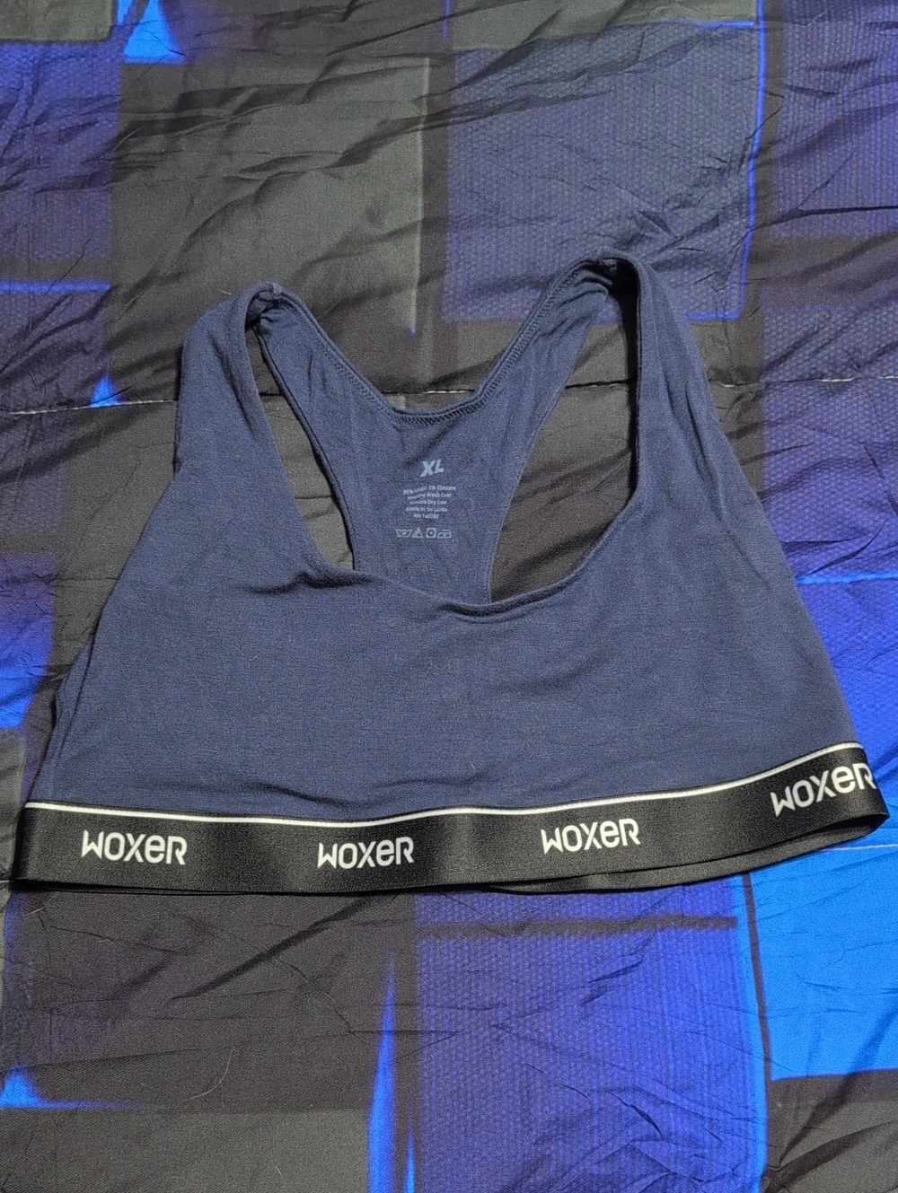 Woxer Navy Branded Elastic Racerback Sports Bra
